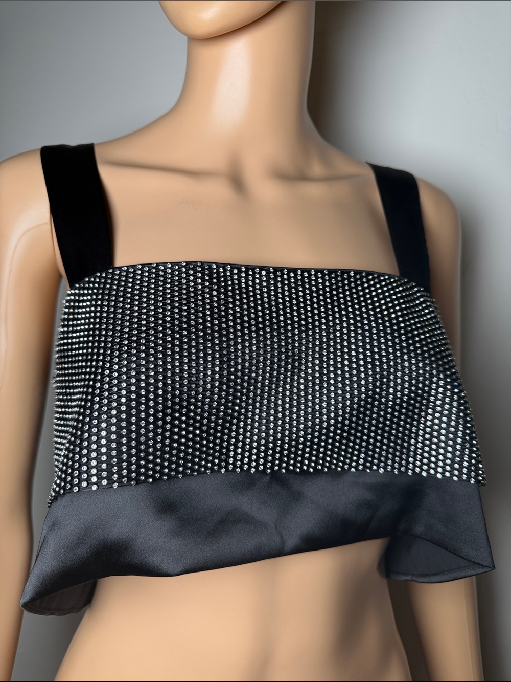 Forever 21 NWT Black Rhinestone Embellished Crop Top night out summer vacation S